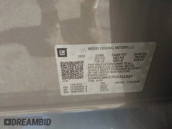 ✅ 2019 Chevrolet Tahoe LT • VIN: 1GNSCBKC7KR211527 • Lot: 42004179. Listed on IAAI with 36,593 mi. Free auction sales archive from the USA and detailed vehicle history report at DreamBid. Image 9.