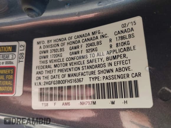 ✅ 2015 Honda Civic EX-L • VIN: 2HGFG3B00FH516367 • Lot: 42320065. Wystawiony na IAAI z przebiegiem 116 311 mil. Bezpłatny archiwum sprzedaży aukcyjnych z USA i szczegółowy raport historii pojazdu na DreamBid. Zdjęcie 9.