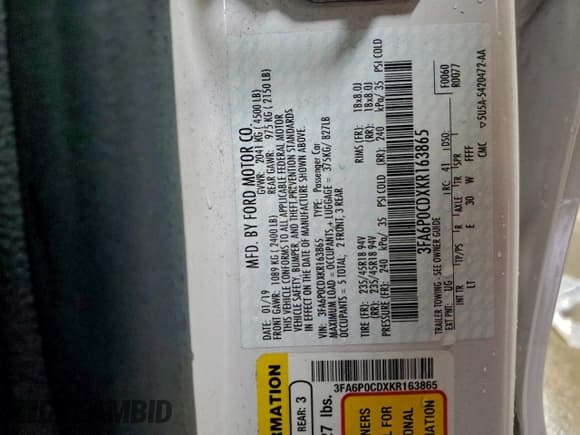 ✅ 2019 Ford Fusion SEL • VIN: 3FA6P0CDXKR163865 • Лот: 94070485. Опубликован ранее на Copart с пробегом 87 182 миль. Бесплатный доступ к архиву аукционных продаж из США и подробный отчёт об истории автомобиля на DreamBid. Изображение 13.