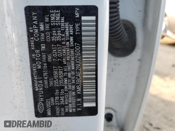 ✅ 2022 Hyundai Tucson Preferred • VIN: KM8JBCAE2NU026007 • Lot: 71723814. Wystawiony na Copart z przebiegiem 25 969 mil. Bezpłatny archiwum sprzedaży aukcyjnych z USA i szczegółowy raport historii pojazdu na DreamBid. Zdjęcie 13.