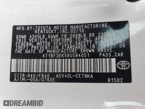 2011 Toyota Camry LE с VIN 4T1BF3EK5BU584051, выставлен на аукционе Copart как лот 85340395 с пробегом 111 598 миль миль и Списание • Salvage title. История ставок и продаж доступна на DreamBid. Изображение 12.