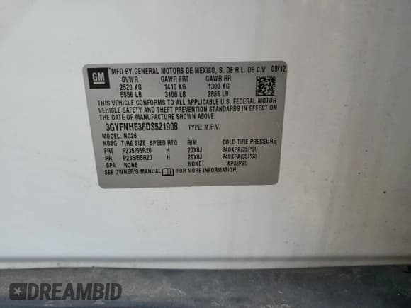 ✅ 2013 Cadillac SRX Performance Collection • VIN: 3GYFNHE36DS521908 • Lot: 65402415. Listed on Copart with 124,799 mi. Free auction sales archive from the USA and detailed vehicle history report at DreamBid. Image 14.