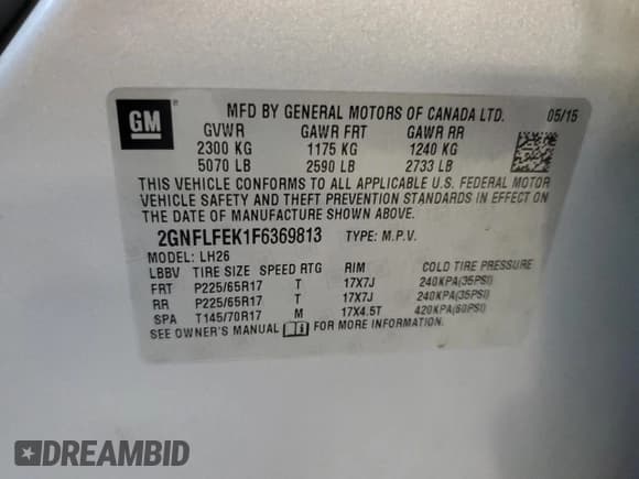 ✅ 2015 Chevrolet Equinox LT • VIN: 2GNFLFEK1F6369813 • Лот: 68724914. Опубликован ранее на Copart с пробегом 148 439 миль. Бесплатный доступ к архиву аукционных продаж из США и подробный отчёт об истории автомобиля на DreamBid. Изображение 13.