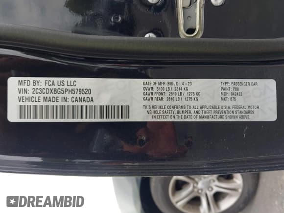 ✅ 2023 Dodge Charger SXT • VIN: 2C3CDXBG5PH579520 • Lot: 43245472. Listed on IAAI with 59,873 mi. Free auction sales archive from the USA and detailed vehicle history report at DreamBid. Image 9.