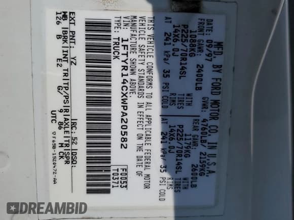 ✅ 1998 Ford Ranger XL • VIN: 1FTYR14CXWPA20582 • Lot: 86070104. Listed on Copart with 218,731 mi. Free auction sales archive from the USA and detailed vehicle history report at DreamBid. Image 12.