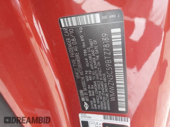 ✅ 2011 MINI Convertible • VIN: WMWZN3C59BTZ78139 • Lot: 42656318. Listed on IAAI with 73,138 mi. Free auction sales archive from the USA and detailed vehicle history report at DreamBid. Image 9.