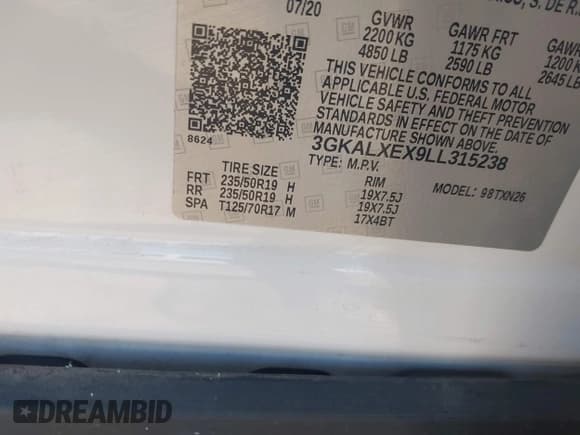 ✅ 2020 GMC Terrain Denali • VIN: 3GKALXEX9LL315238 • Lot: 42439208. Listed on IAAI with 78,585 mi. Free auction sales archive from the USA and detailed vehicle history report at DreamBid. Image 9.