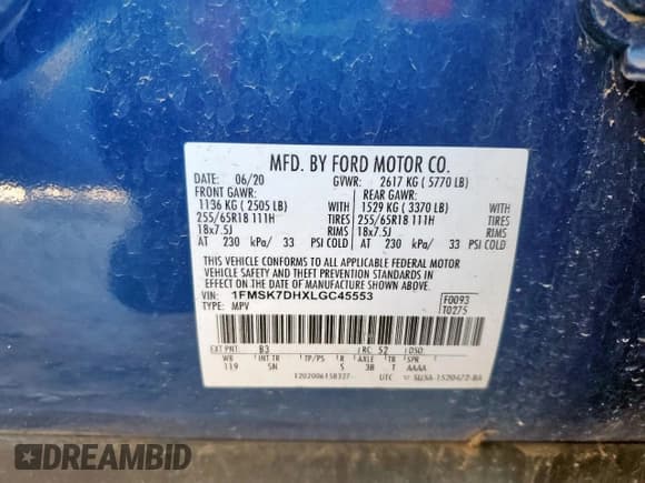 ✅ 2020 Ford Explorer XLT • VIN: 1FMSK7DHXLGC45553 • Лот: 90375725. Опубликован ранее на Copart с пробегом 107 526 миль. Бесплатный доступ к архиву аукционных продаж из США и подробный отчёт об истории автомобиля на DreamBid. Изображение 13.