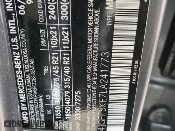 ✅ 2020 Mercedes-Benz GLS 450 • VIN: 4JGFF5KE7LA241773 • Lot: 49132365. Listed on Copart with 44,294 mi. Free auction sales archive from the USA and detailed vehicle history report at DreamBid. Image 14.