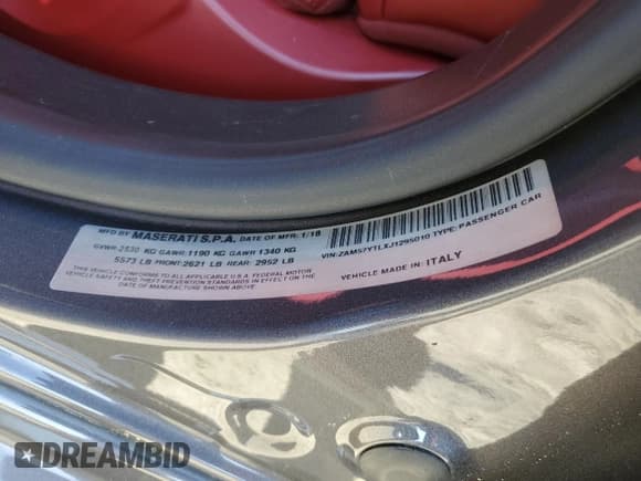 ✅ 2018 Maserati Ghibli S Q4 GranLusso • VIN: ZAM57YTLXJ1295010 • Лот: 52415045. Опубликован ранее на Copart с пробегом 67 904 миль. Бесплатный доступ к архиву аукционных продаж из США и подробный отчёт об истории автомобиля на DreamBid. Изображение 12.