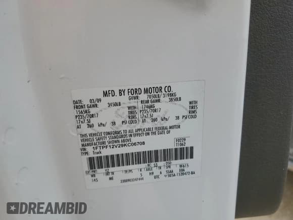 ✅ 2009 Ford F-150 XL • VIN: 1FTPF12V29KC06708 • Лот: 58151755. Опубликован ранее на Copart с пробегом 205 682 миль. Бесплатный доступ к архиву аукционных продаж из США и подробный отчёт об истории автомобиля на DreamBid. Изображение 12.