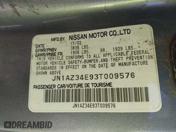 ✅ 2003 Nissan 350Z Touring • VIN: JN1AZ34E93T009576 • Lot: 42724798. Listed on IAAI with 127,743 mi. Free auction sales archive from the USA and detailed vehicle history report at DreamBid. Image 9.