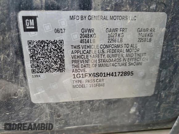 ✅ 2017 Chevrolet Bolt EV Premier • VIN: 1G1FX6S01H4172895 • Lot: 95924025. Listed on Copart with 148,204 mi. Free auction sales archive from the USA and detailed vehicle history report at DreamBid. Image 12.