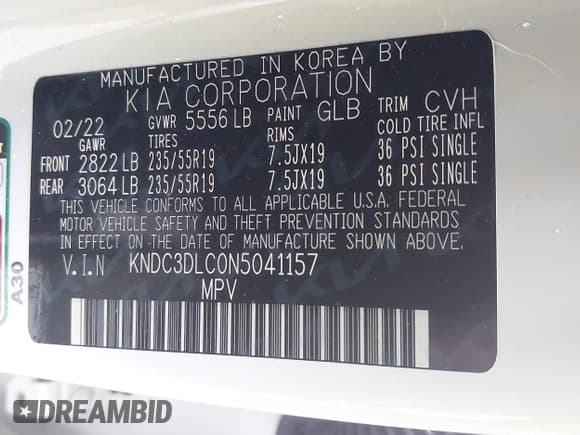 ✅ 2022 Kia EV6 Wind • VIN: KNDC3DLC0N5041157 • Lot: 42326645. Listed on IAAI with 33,767 mi. Free auction sales archive from the USA and detailed vehicle history report at DreamBid. Image 9.