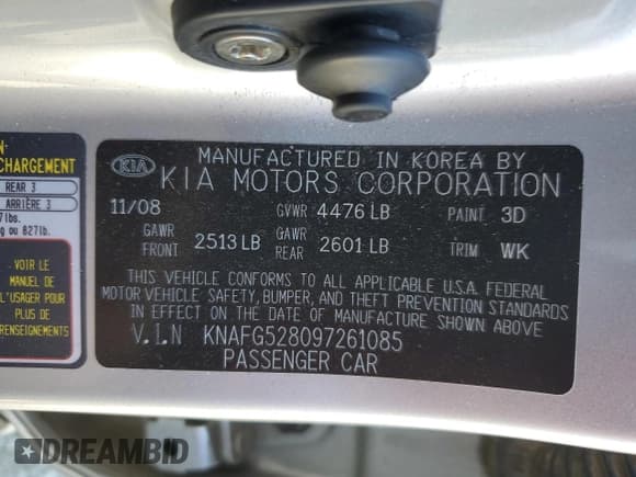 ✅ 2009 Kia Rondo LX • VIN: KNAFG528097261085 • Lot: 73094904. Listed on Copart with 95,287 mi. Free auction sales archive from the USA and detailed vehicle history report at DreamBid. Image 13.