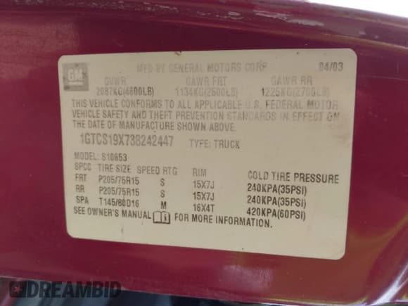 ✅ 2003 GMC Sonoma SLS • VIN: 1GTCS19X738242447 • Lot: 43095338. Wystawiony na IAAI z przebiegiem 215 634 mil. Bezpłatny archiwum sprzedaży aukcyjnych z USA i szczegółowy raport historii pojazdu na DreamBid. Zdjęcie 9.