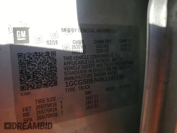 ✅ 2019 Chevrolet Colorado 2WD Work Truck • VIN: 1GCGSBEN4K1247236 • Лот: 60747805. Опубликован ранее на Copart с пробегом 93 290 миль. Бесплатный доступ к архиву аукционных продаж из США и подробный отчёт об истории автомобиля на DreamBid. Изображение 12.