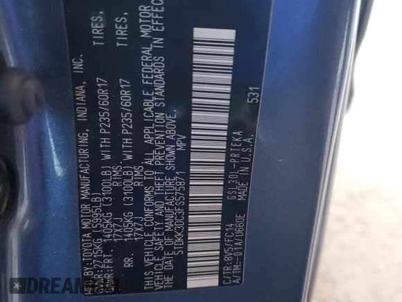 ✅ 2015 Toyota Sienna LE AAS • VIN: 5TDKK3DC3FS575871 • Lot: 86837465. Listed on Copart with 167,122 mi. Free auction sales archive from the USA and detailed vehicle history report at DreamBid. Image 13.