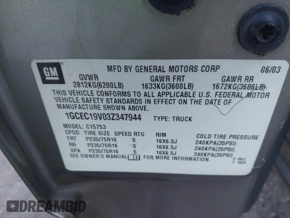 ✅ 2003 Chevrolet Silverado 1500 LS • VIN: 1GCEC19V03Z347944 • Lot: 43702066. Listed on IAAI with 280,541 mi. Free auction sales archive from the USA and detailed vehicle history report at DreamBid. Image 9.