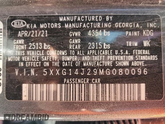 ✅ 2021 Kia K5 LXS • VIN: 5XXG14J29MG080096 • Лот: 53040245. Опубликован ранее на Copart с пробегом 47 125 миль. Бесплатный доступ к архиву аукционных продаж из США и подробный отчёт об истории автомобиля на DreamBid. Изображение 12.