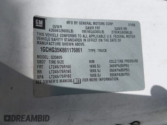 ✅ 2008 Chevrolet City Express Cargo • VIN: 1GCHG35K881176861 • Lot: 41535000. Listed on IAAI with 534,804 mi. Free auction sales archive from the USA and detailed vehicle history report at DreamBid. Image 9.