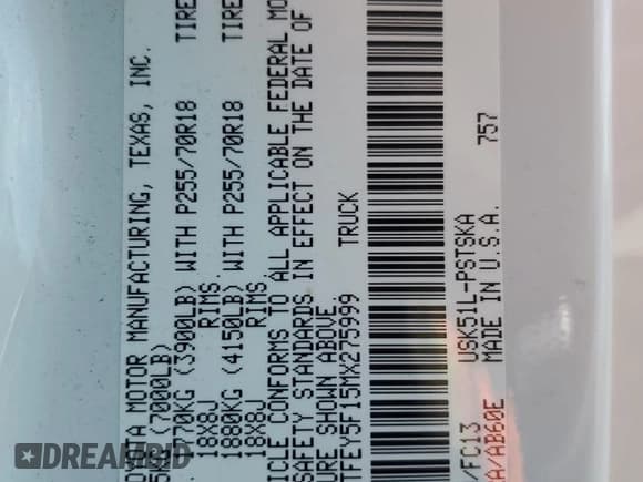 ✅ 2021 Toyota Tundra SR5 • VIN: 5TFEY5F15MX275999 • Лот: 87095865. Опубликован ранее на Copart с пробегом 135 933 миль. Бесплатный доступ к архиву аукционных продаж из США и подробный отчёт об истории автомобиля на DreamBid. Изображение 12.