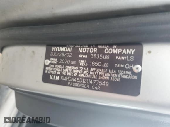 ✅ 2003 Hyundai Elantra GLS • VIN: KMHDN45D13U477549 • Lot: 44691845. Wystawiony na Copart z przebiegiem 177 063 mil. Bezpłatny archiwum sprzedaży aukcyjnych z USA i szczegółowy raport historii pojazdu na DreamBid. Zdjęcie 12.