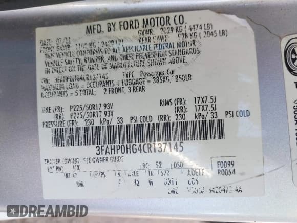 ✅ 2012 Ford Fusion SE • VIN: 3FAHP0HG4CR137145 • Lot: 43672776. Wystawiony na IAAI z przebiegiem 182 335 mil. Bezpłatny archiwum sprzedaży aukcyjnych z USA i szczegółowy raport historii pojazdu na DreamBid. Zdjęcie 9.