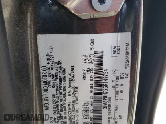 ✅ 2016 Ford Fusion SE • VIN: 3FA6P0H75GR149754 • Lot: 41905325. Listed on Copart with 193,605 mi. Free auction sales archive from the USA and detailed vehicle history report at DreamBid. Image 12.