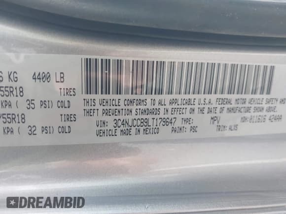 ✅ 2020 Jeep Compass Limited • VIN: 3C4NJCCB9LT179647 • Lot: 43449595. Listed on IAAI with 75,785 mi. Free auction sales archive from the USA and detailed vehicle history report at DreamBid. Image 9.