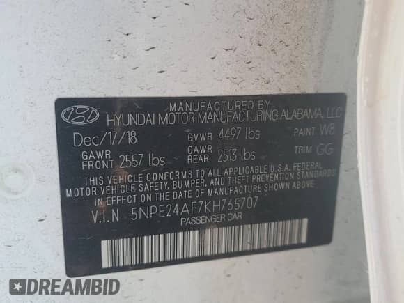 2019 Hyundai Sonata SE с VIN 5NPE24AF7KH765707, выставлен на аукционе Copart как лот 86510245 с пробегом 89 185 миль миль и Списание • Salvage title. История ставок и продаж доступна на DreamBid. Изображение 12.