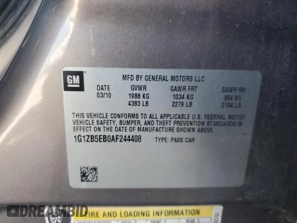 ✅ 2010 Chevrolet Malibu 1LS • VIN: 1G1ZB5EB0AF244408 • Lot: 76133644. Listed on Copart with 211,324 mi. Free auction sales archive from the USA and detailed vehicle history report at DreamBid. Image 14.