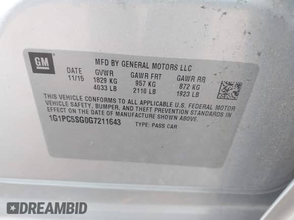 2016 Chevrolet Cruze LS с VIN 1G1PC5SG0G7211643, выставлен на аукционе IAAI как лот 43342069 с пробегом 73 148 миль миль и . История ставок и продаж доступна на DreamBid. Изображение 9.