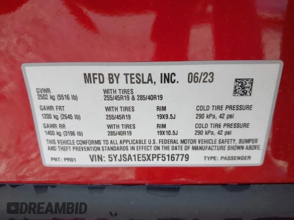 ✅ 2023 Tesla Model S • VIN: 5YJSA1E5XPF516779 • Лот: 42110737. Опубликован ранее на IAAI с пробегом 16 465 миль. Бесплатный доступ к архиву аукционных продаж из США и подробный отчёт об истории автомобиля на DreamBid. Изображение 9.