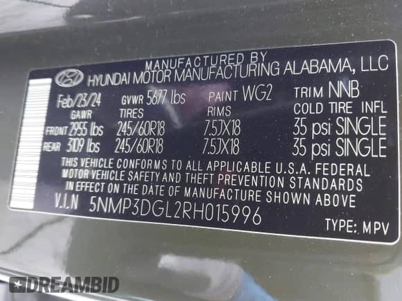 ✅ 2024 Hyundai Santa Fe XRT • VIN: 5NMP3DGL2RH015996 • Лот: 42123950. Размещён на IAAI с пробегом 15 521 миль миль. Получите бесплатный доступ к архиву аукционных продаж из США и посмотрите подробный отчёт об истории автомобиля на DreamBid. Изображение 9.