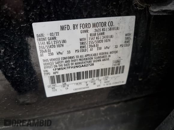 ✅ 2022 Ford Explorer Limited • VIN: 1FMSK7FH2NGA62728 • Lot: 48003325. Wystawiony na Copart z przebiegiem 63 337 mil. Bezpłatny archiwum sprzedaży aukcyjnych z USA i szczegółowy raport historii pojazdu na DreamBid. Zdjęcie 13.