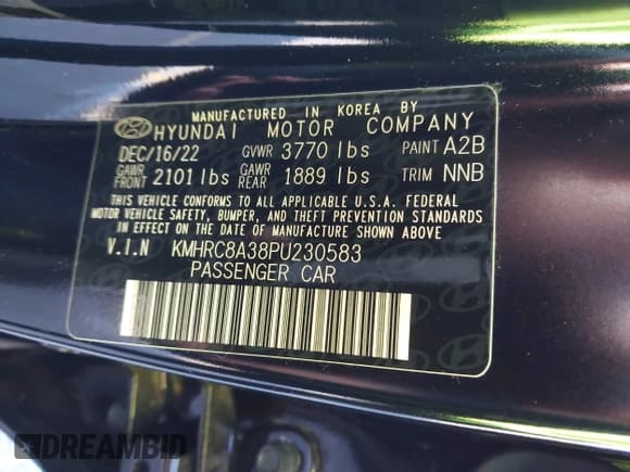 ✅ 2023 Hyundai Venue Limited • VIN: KMHRC8A38PU230583 • Lot: 41253747. Listed on IAAI with 1,240 mi. Free auction sales archive from the USA and detailed vehicle history report at DreamBid. Image 9.