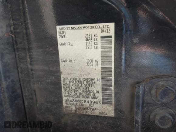 ✅ 2012 Nissan Maxima SV • VIN: 1N4AA5AP9CC848963 • Лот: 43669431. Опубликован ранее на IAAI с пробегом 182 368 миль. Бесплатный доступ к архиву аукционных продаж из США и подробный отчёт об истории автомобиля на DreamBid. Изображение 9.