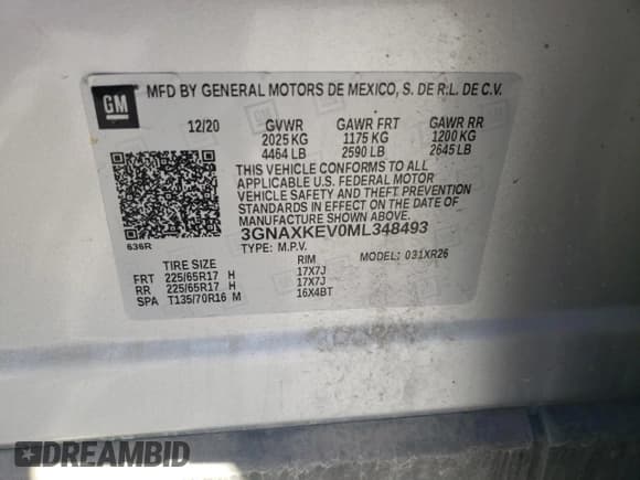 ✅ 2021 Chevrolet Equinox LT • VIN: 3GNAXKEV0ML348493 • Lot: 89500895. Listed on Copart with 49,712 mi. Free auction sales archive from the USA and detailed vehicle history report at DreamBid. Image 13.