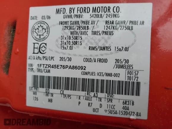 ✅ 2006 Ford Ranger XLT • VIN: 1FTZR45E76PA86092 • Lot: 90438545. Wystawiony na Copart z przebiegiem 221 147 mil. Bezpłatny archiwum sprzedaży aukcyjnych z USA i szczegółowy raport historii pojazdu na DreamBid. Zdjęcie 13.