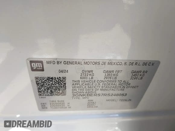 ✅ 2024 Chevrolet Blazer RS • VIN: 3GNKBERS7RS248053 • Lot: 41335899. Listed on IAAI with 19,929 mi. Free auction sales archive from the USA and detailed vehicle history report at DreamBid. Image 9.