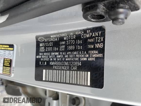 2021 Hyundai Venue SE with VIN KMHRB8A33MU120894, listed as a Copart auction lot 81680705 with 18,969 mi miles and Salvage title. Bid and sale history available at DreamBid. Image 13.