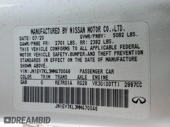 ✅ 2021 Infiniti Q60 Luxe • VIN: JN1EV7KL3MM470046 • Лот: 66164425. Опубликован ранее на Copart с пробегом 36 378 миль. Бесплатный доступ к архиву аукционных продаж из США и подробный отчёт об истории автомобиля на DreamBid. Изображение 12.