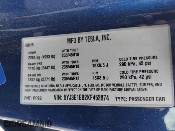 ✅ 2019 Tesla Model 3 Long Range • VIN: 5YJ3E1EB2KF452874 • Lot: 43279721. Wystawiony na IAAI z przebiegiem 114 186 mil. Bezpłatny archiwum sprzedaży aukcyjnych z USA i szczegółowy raport historii pojazdu na DreamBid. Zdjęcie 9.