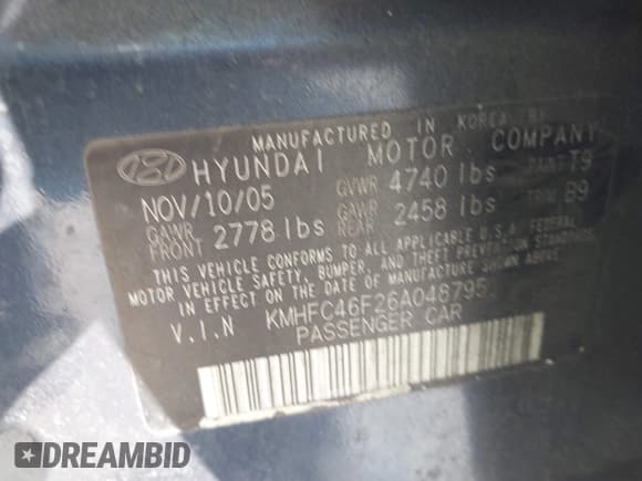 ✅ 2006 Hyundai Azera SE • VIN: KMHFC46F26A048795 • Lot: 43503382. Listed on IAAI with 172,785 mi. Free auction sales archive from the USA and detailed vehicle history report at DreamBid. Image 9.