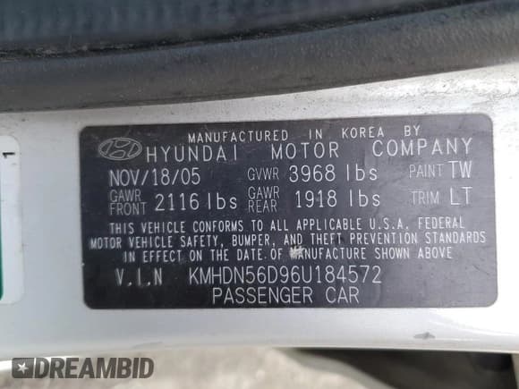 ✅ 2006 Hyundai Elantra GLS • VIN: KMHDN56D96U184572 • Lot: 70787304. Wystawiony na Copart z przebiegiem 171 782 mil. Bezpłatny archiwum sprzedaży aukcyjnych z USA i szczegółowy raport historii pojazdu na DreamBid. Zdjęcie 12.