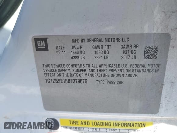 ✅ 2011 Chevrolet Malibu 1LS • VIN: 1G1ZB5E18BF379676 • Lot: 43416129. Listed on IAAI with 185,288 mi. Free auction sales archive from the USA and detailed vehicle history report at DreamBid. Image 9.