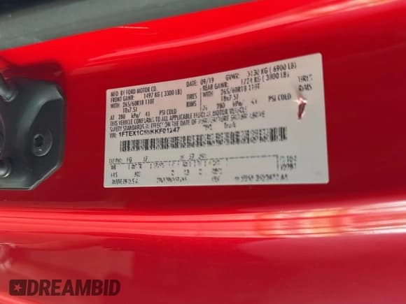 ✅ 2019 Ford F-150 XL • VIN: 1FTEX1C59KKF01247 • Lot: 61769045. Wystawiony na Copart z przebiegiem 150 652 mil. Bezpłatny archiwum sprzedaży aukcyjnych z USA i szczegółowy raport historii pojazdu na DreamBid. Zdjęcie 10.