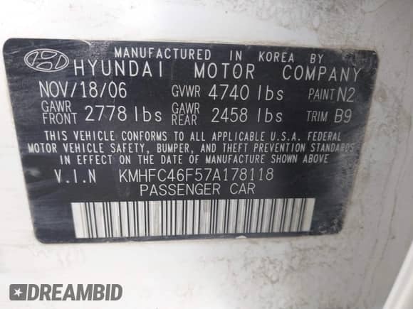 2007 Hyundai Azera SE z VIN KMHFC46F57A178118, wystawiony jako IAAI lot #41653806 z przebiegiem 104 221 mil mil oraz . Historia ofert i sprzedaży dostępna na DreamBid. Obrazek 9.