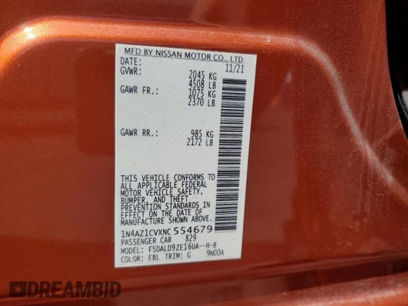 ✅ 2022 Nissan LEAF SV • VIN: 1N4AZ1CVXNC554679 • Лот: 70281525. Опубликован ранее на Copart с пробегом 36 800 миль. Бесплатный доступ к архиву аукционных продаж из США и подробный отчёт об истории автомобиля на DreamBid. Изображение 12.